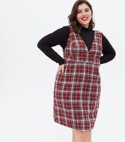 New Look Curves Red Check Boucle Mini Pinafore Dress